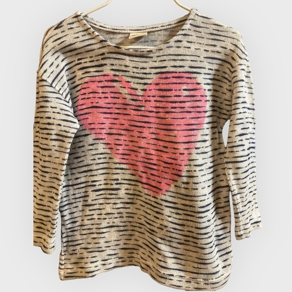 Little girls 3T Arizona Grey sweater with navy‎ blue stripes and pink heart - Picture 1 of 3